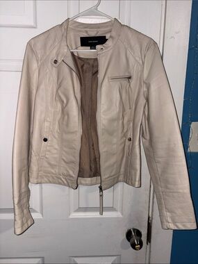 Vero Moda Light Cream Moto-Style Faux Leather Jacket